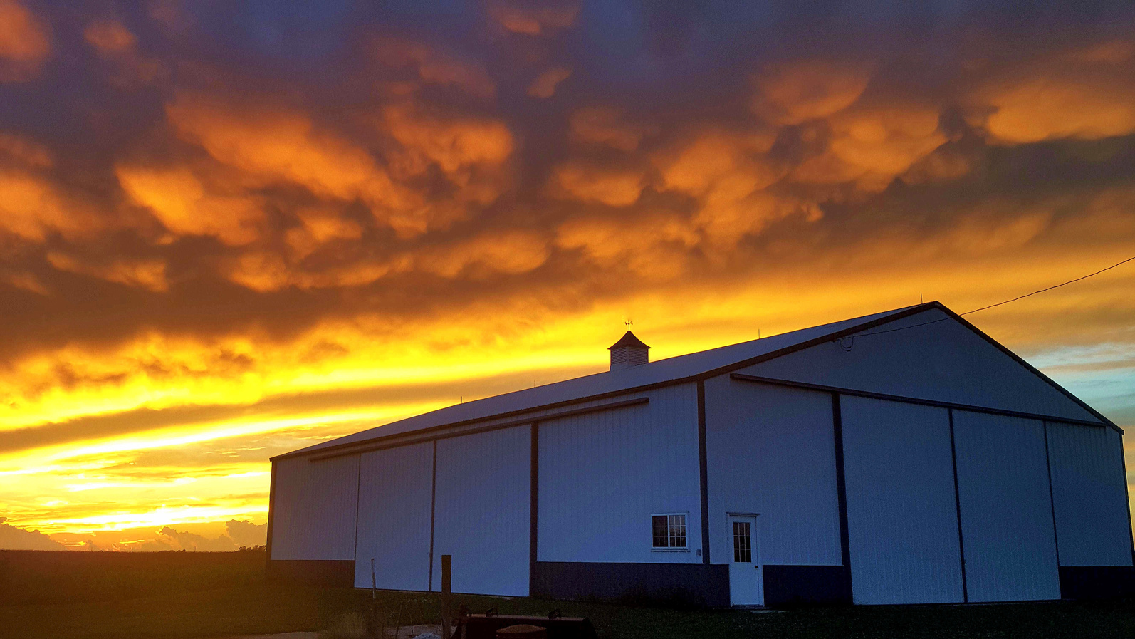 Machine Shed, Dramatic Sunset, Iowa Farm